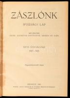 1927-1928 Zászlónk c. ifjúsági lap teljes évfolyama egybekötve, XXVI. évf. 1-10. sz., 1927. szept. 15. - 1928. jún. 15. Szerk.: Sík Sándor, Radványi Kálmán. Márton Lajos, Andor Lóránd, Györgyfy György illusztrációival. Félvászon-kötésben, nagyrészt jó állapotban, helyenként kis lapszéli szakadásokkal.