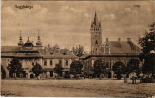 Nagybánya, Baia Mare; Fő tér, Wienerberger és Glavitzky, Rusorán József üzlete, gyógyszertár. Kovács Gyula kiadása / main square, shops, pharmacy (ázott / wet damage)