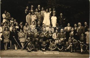 1929 Tusnád-fürdő, Baile Tusnad; csoportkép. Foto: Adler Oscar / group photo (ragasztónyom / glue marks)