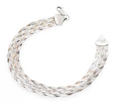 Ezüst(Ag) hatszálas fonott, szőtt kígyó karkötő, jelzett, h: 19 cm, nettó: 6,8 g