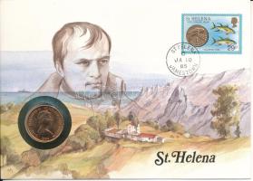 Szent Ilona 1984. 1p felbélyegzett borítékban, bélyegzéssel, német nyelvű leírással T:AU  Saint Helena 1984. 1 Penny in envelope with stamp and cancellation, with German description C:AU