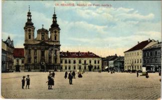 1916 Uherske Hradiste, Ungarisch Hradisch, Magyarhradis; Námestí cís Frant. Josefa I., skola / square, shops, school