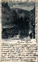 1899 (Vorläufer) Karlovy Vary, Karlsbad; Parkstrasse / street view, synagogue, hotel. Tietze (worn corners)