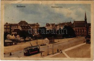 1911 Ceské Budejovice, Budweis; Heuwagsplatz / square, tram (b)