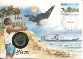 Ausztrália / Nauru 1990. 10c felbélyegzett borítékban, bélyegzéssel, német nyelvű leírással T:UNC  Australia / Nauru 1990. 10 Cents coin in envelope with stamp and cancellation, with German description C:UNC