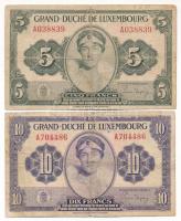 Luxemburg 1944. 5Fr + 10Fr T:F,VG Luxembourg 1944. 5 Francs + 10 Francs C:F,VG Krause P#43, P#44