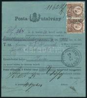 1875 Postautalvány Réznyomat 15kr párral bérmentesítve, &quot;PÉNZUTALVÁNY / BRASSÓ&quot; - Bécs