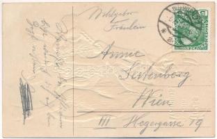 1909 Gruss vom Krampus - embossed / Dombornyomott Krampusz üdvözlet. EAS litho