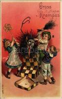 1908 Gruss vom Krampus - embossed / Dombornyomott Krampusz üdvözlet. M.S.i.B. 13877. litho