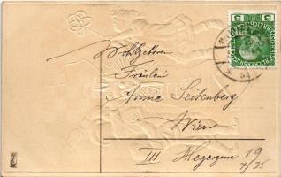 1908 Gruss vom Krampus - embossed / Dombornyomott Krampusz üdvözlet. M.S.i.B. 13877. litho