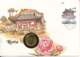 Dél-Korea 1985. 10J felbélyegzett borítékban, bélyegzéssel T:UNC  South Korea 1985. 10 Jeon in envelope with stamp and cancellation C:UNC