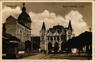 Temesvár, Timisoara; Gara Domnita Elena / vasútállomás, villamos / railway station, tram, photo (EK)