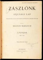 1906-1907 Zászlónk c. ifjúsági lap teljes évfolyama egybekötve, V. évf. 1-10. sz., 1906. szept. 15. - 1907. jún. 15. Kiadja a Regnum Marianum. Márton Ferenc, Horn Antal és mások illusztrációival. Félvászon-kötésben, helyenként kissé foltos lapokkal, néhány sérült, kijáró lappal.