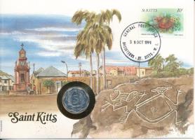 Kelet-Karibi Államok / St. Kitts 1987. 5c Al "II. Erzsébet" felbélyegzett borítékban, bélyegzéssel, német nyelvű tájékoztatóval T:AU Eastern Caribbean States / Saint Kitts 1987. 5 Cents Al "Elizabeth II" in envelope with stamp, cancellation and a prospectus in german C:AU