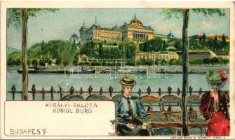 Budapest I. Királyi palota, hölgyek, vár, gőzhajók. Back & Schmitt. litho s: Rosenberger