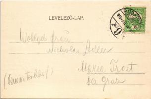 1910 Budapest I. Üdvözlet a "Márvány menyasszonyhoz" címzett vendéglőből, étterem belső, k...