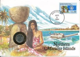 Amerikai Egyesült Államok / Észak Mariana-szigetek 1994P 10c felbélyegzett borítékban, bélyegzéssel, német nyelvű leírással T:UNC  USA / Northern Mariana Islands 1994P 1 Dime in envelope with stamp, cancellation and a prospectus in german C:UNC