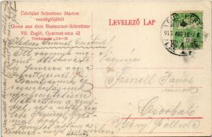 1913 Budapest XIV. Zugló, Schrettner Márton vendéglője, étterem. Gyarmat utca 42. (EK)