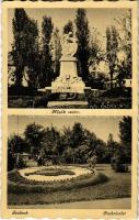 1942 Szolnok, Hősök szobra, emlékmű, irredenta virágágy, park (EK)