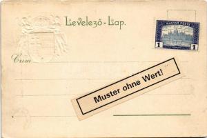 Budapest, Lánchíd, alagút a vár alatt. Szecessziós magyar keret dombornyomott címerrel - Art Nouveau...