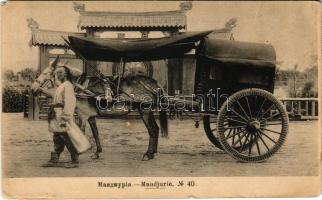 Manchuria, Mandjurie; horse-drawn carriage, folklore. No. 40. (EM)