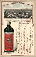 1900 Budapest XI. Saxlehner András Hunyadi János keserűvíz üzeme, gyár, reklám. Bruchsteiner és fia Műintézet Art Nouveau litho / Saxlehner's Hunyadi János Bitterquelle (EK)