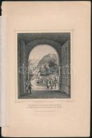 Ludwig Rohbock (1820-1883) - J. M. Kolb: Kilátás a Várkapuból Budán. Blick durchs Burgthor in Ofen, Pest, Lauffer és Stolp, acélmetszet, papír, jelzett a dúcon, lapszéli apró sérüléssel (lyukkal), 13x11 cm