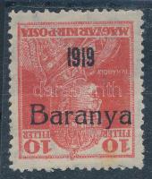 Baranya I. 1919 Károly 10f fordított felülnyomással, Bodor vizsgálójellel (**22.000)