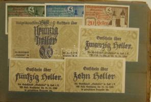 Ausztria 1920-as évek eleje 425 db szükségbankjegy sok különbözővel, részben eredeti berakóban T:I(t...