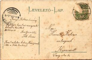 1905 Dombóvár, Korona szálloda, Kapos híd, pályaudvar, vasútállomás, Katolikus templom. Pillangó höl...