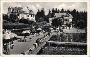 1930 Velden am Wörther See (Kärnten), Mösslacherstrand mit Hubertushof u. Villa Herzele / beach, villa (EK)