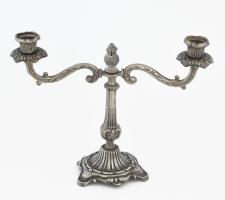 Antik kétágú ón gyertyatartó, számozott, 29x22 cm