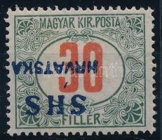 SHS 1918 Pirosszámú zöldportó 30f fordított felülnyomással, Certificate: Tihomir Bilandzic