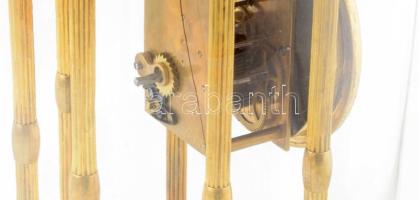 Antik német asztali óra, hiánnyal, javítással, nagyméretű üveg búrával, m: 41,5 cm