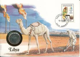 Líbia 1979. 50D felbélyegzett borítékban, bélyegzéssel, német nyelvű tájékoztatóval T:UNC  Libya 1979. 50 Dirhams in envelope with stamp, cancellation and a prospectus in german C:UNC