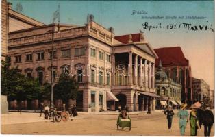 1921 Wroclaw, Breslau; Schweidnitzer Straße mit Stadttheater / street view, theatre