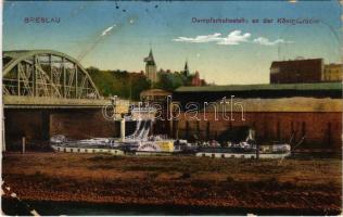 1913 Wroclaw, Breslau; Dampferhaltestelle an der Königsbrücke / steamship station, bridge (fa)