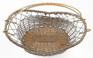 Régi fémszálból fonott kosár, 25x21 cm