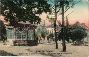 1919 Pöstyén, Piestany; Park, zenepavilon / Parkpartie mit Musikpavillon / park, music pavilion