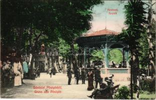 1908 Pöstyén, Piestany; Park, zenepavilon. Kiadja Gipsz H. / Kurpark Musikpavillon / park, music pavilion