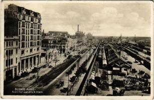 1932 Buenos Aires, Avenida Leandro N. Alem / street view, tram, railway station (EK)