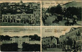 1921 Bialystok, Ogólny widok, Ulica Lipowa, Institut Cesarza Mikolaja I, Plac Bazarny / general view, shops, street view, tram, square, market, pharmacy (EB)