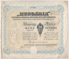 Budapest 1928. &quot; &#039;Hungária&#039; Műtrágya, Kénsav és Vegyiipar-Részvénytársaság&quot; részvénye 20P-ről szárazpecséttel, szelvényekkel T:F