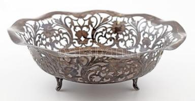 Antik ezüstözött kínáló, jelzett, kopott, d: 20 cm, m: 6,5 cm