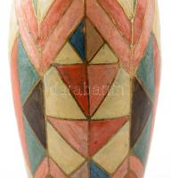 Masszív zománcozott mintás váza, zománckopással, m: 25,5 cm