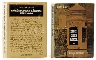 2 db könyv - Csetri Elek: Kőrösi Csoma Sándor + Csetri Elek: Kőrösi Csoma Sándor indulása. Bukarest, Kriterion. Kiadói kartonált kötés, sérült papír védőborítóval, kopottas állapotban.