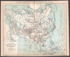 5 db térkép Pallas Nagy Lexikonából és egy litográf illusztráció (Ázsia hegy- és vízrajzi térképe, Á...
