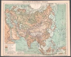 5 db térkép Pallas Nagy Lexikonából és egy litográf illusztráció (Ázsia hegy- és vízrajzi térképe, Á...