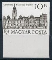 1989 Kastélyok III. vágott ívszéli próbanyomat fekete színben, enyhén fényes papíron. Ritka kínálat!