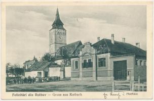 Szászveresmart, Rothbach, Rotbav; Pfarrhaus / plébánia, erődtemplom / parish, castle church